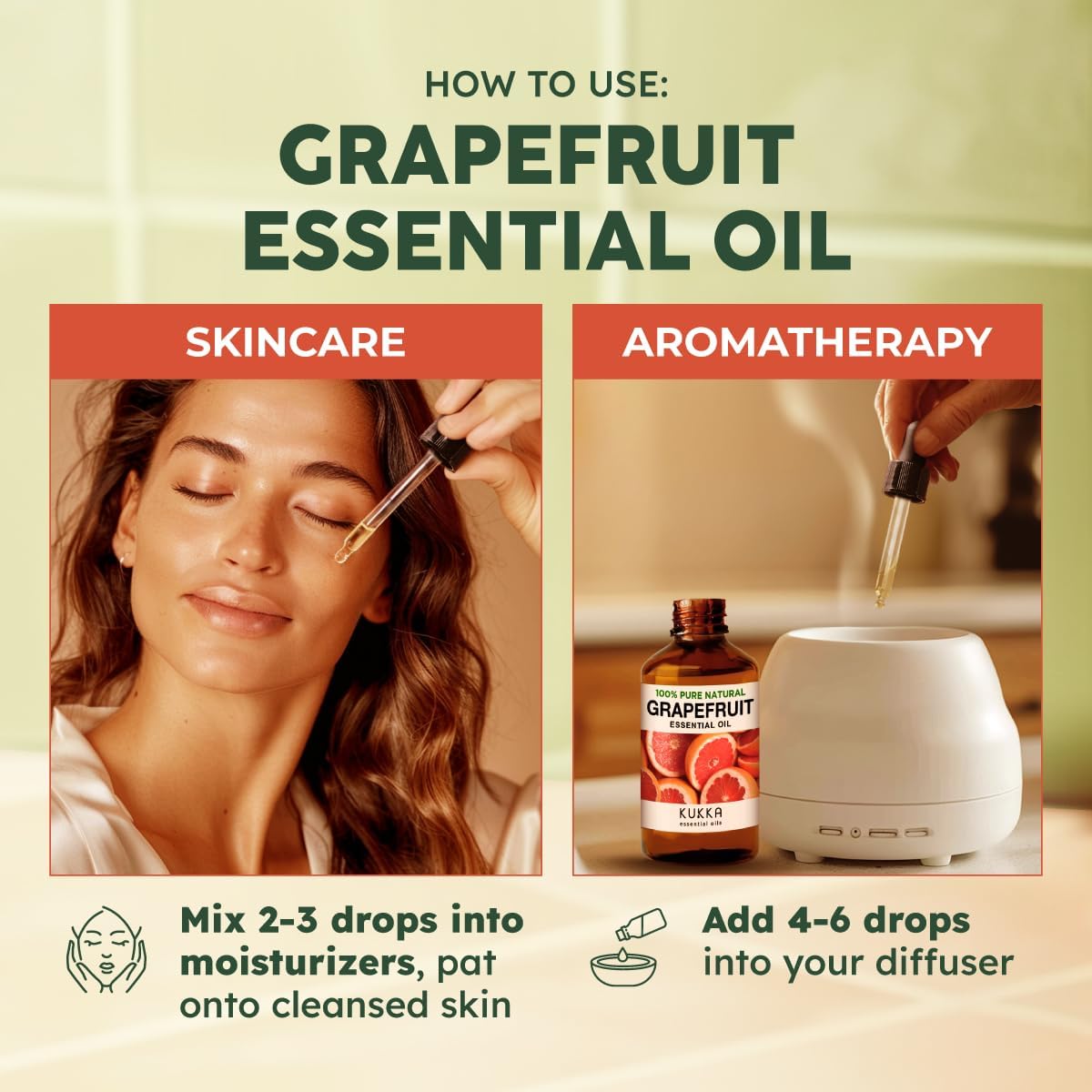 Kukka Grapefruit Essential Oil for Skin - 4 Fl Oz - Aromatherapy Grapefruit Oil for Diffuser &