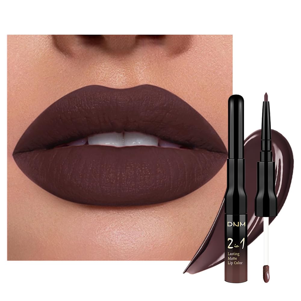 evpct 1Pcs Dark Deep Brown Chocolate Matte Lip Liner and Liquid Lipstick Stain Makeup Set for