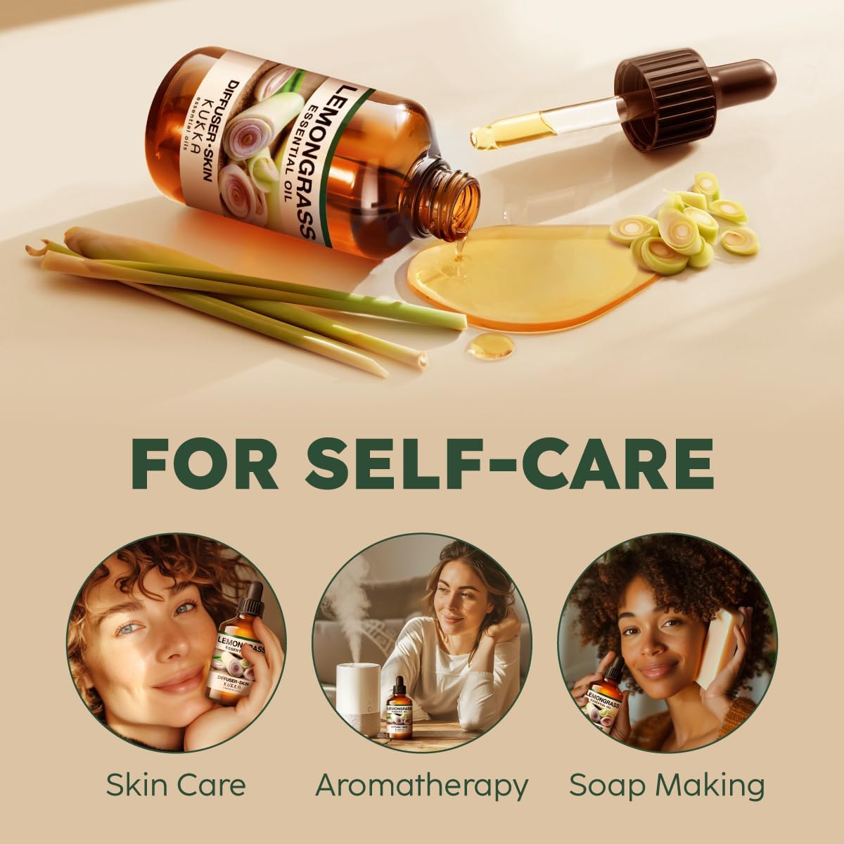 Kukka Lemongrass Essential Oil for Skin, Diffuser & Hair - 4 Fl Oz - Cleansing & Nourishing