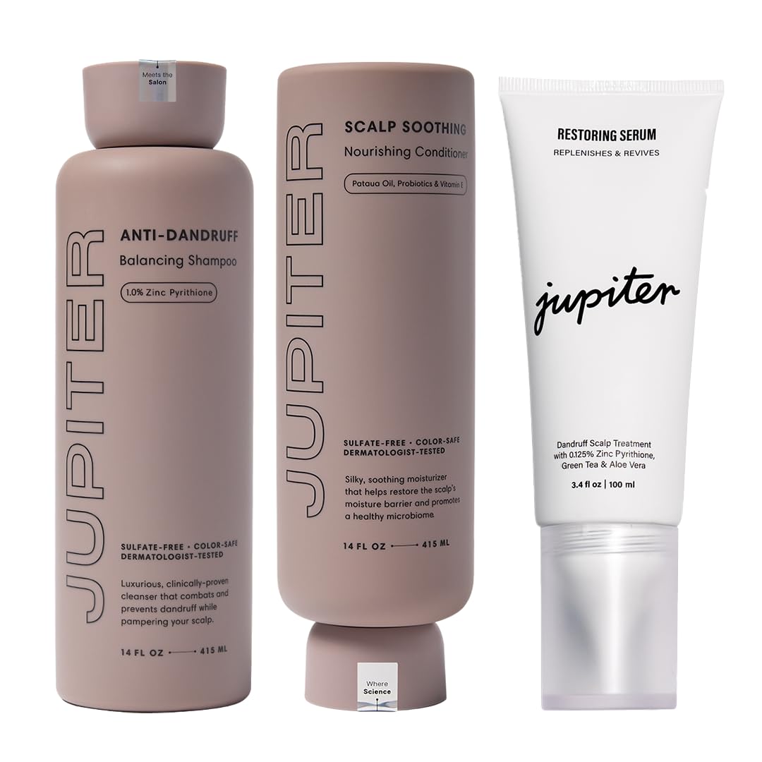 Jupiter Anti Dandruff Shampoo, Conditioner & Serum for Flaky, Itchy, Oily & Dry Scalp - Nourishes