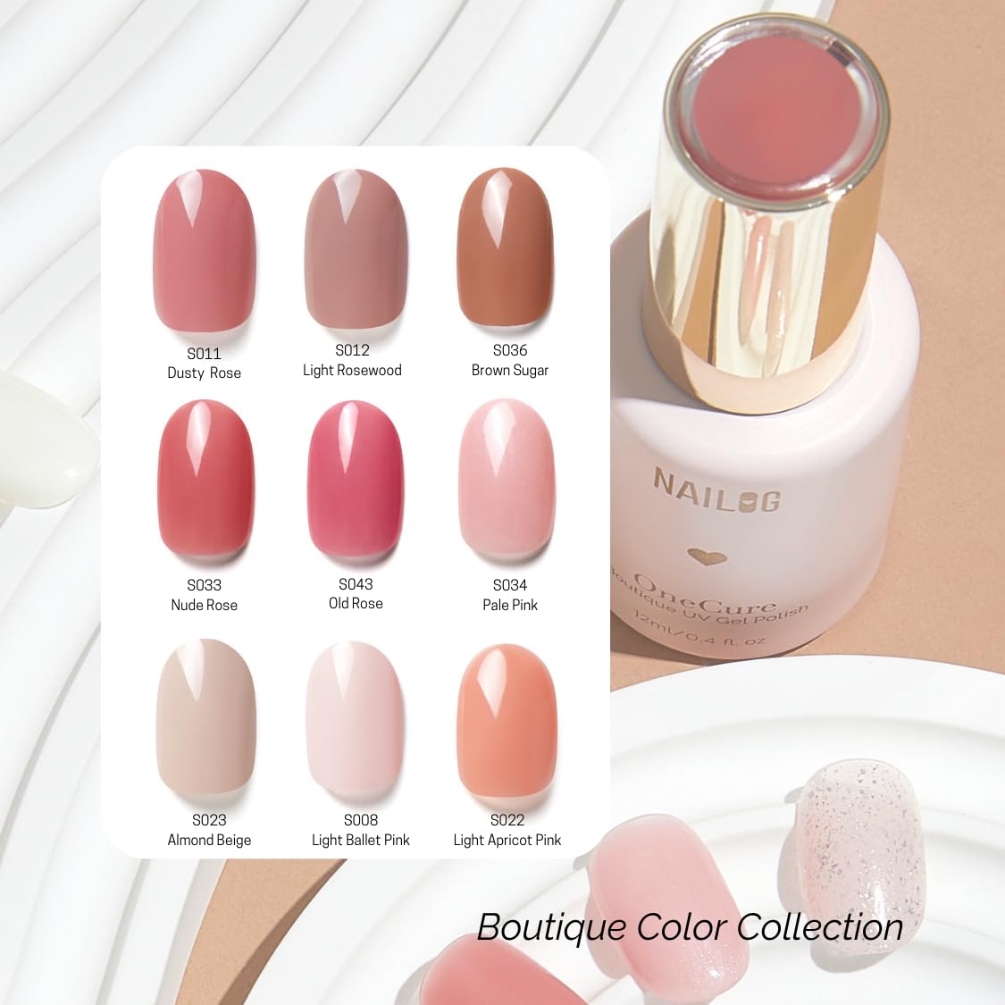 NAILOG One Step Nude Pink Gel Nail Polish 12ml Top Coat Color Gel Base 3-In-1 Formula Soak Off UV