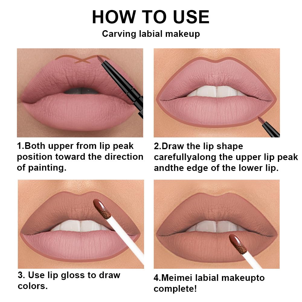 evpct 3Pcs Pale Neutral True Nude Matte Lip Liner & Liquid Lipstick Stain Makeup Set for Women, Lip