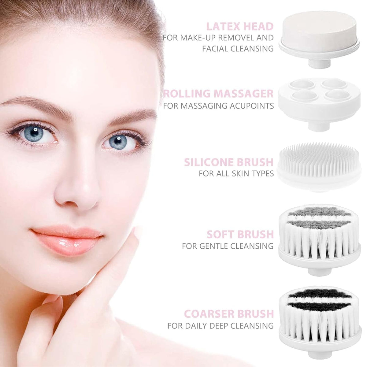 Waterproof Facial Cleansing Spin Brush Set with 5 Exfoliating Brush Heads - Electric Face Scrubber