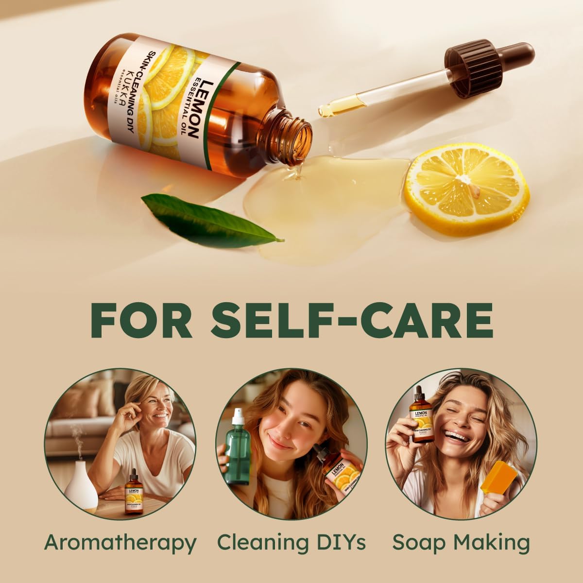 Kukka Lemon Essential Oil for Skin Cleaning - 4 Fl Oz - Fresh Lemon Scent, for Diffuser