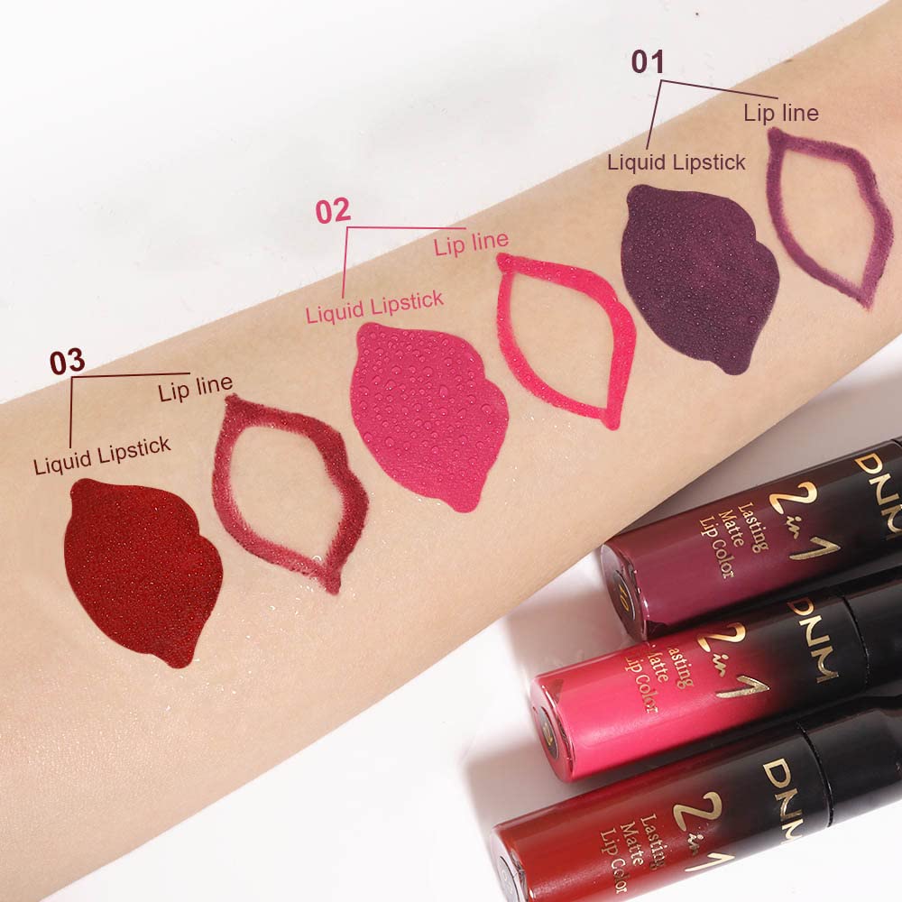 evpct 3Pcs Dark Plum Purple Rose Dark red Matte Lip Liner Pencil and Liquid Lipstick Sets for Women