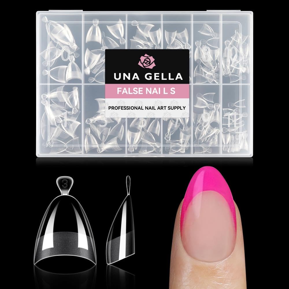UNA GELLA Almond Gel Nail Tips Short: Half Cover Almond Shape Nail Tips Matte 216pcs Clear Gelly