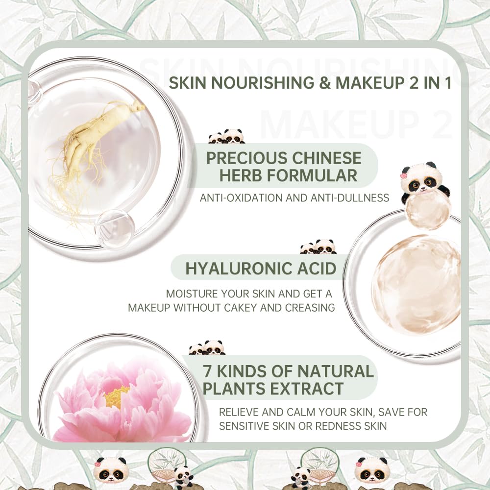 CATKIN Panda Land Full Coverage Cushion Fondation, Breathable Hydrating Nourishing Poreless Face