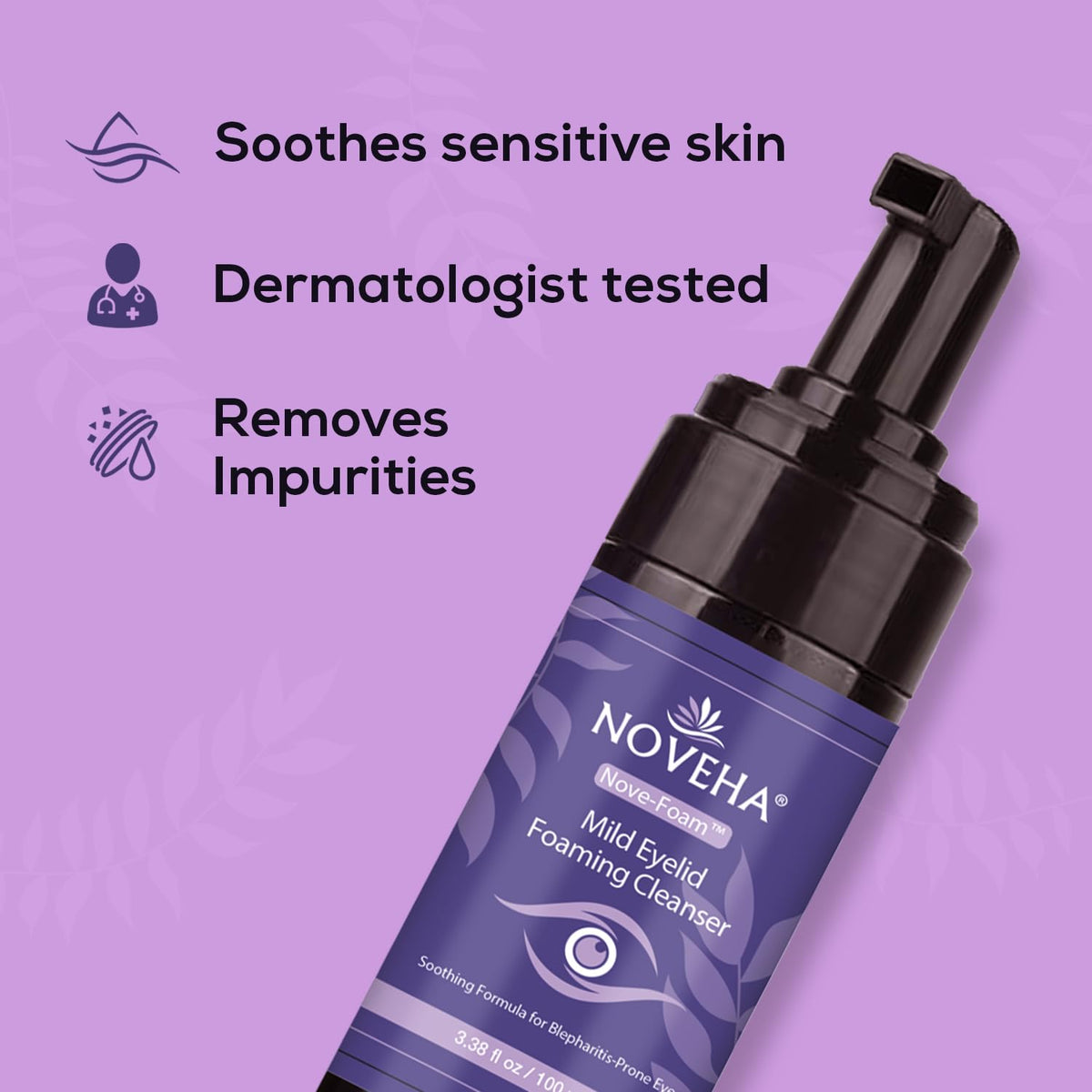 NOVEHA Lavender and Tea Tree Oil Eyelid Foaming Cleanser | Hydrating Hypoallergenic Daily Soap For