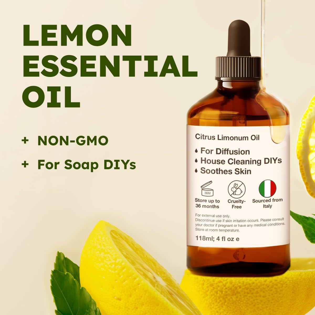 Kukka Lemon Essential Oil for Skin Cleaning - 4 Fl Oz - Fresh Lemon Scent, for Diffuser