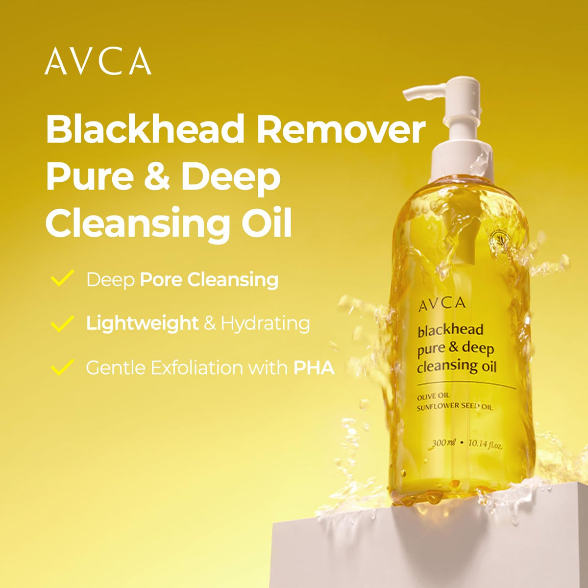 AVCA Korean Blackhead Remover Cleansing Oil 10.14 fl.oz.(300ml) - Oil Cleanser for Face, Makeup