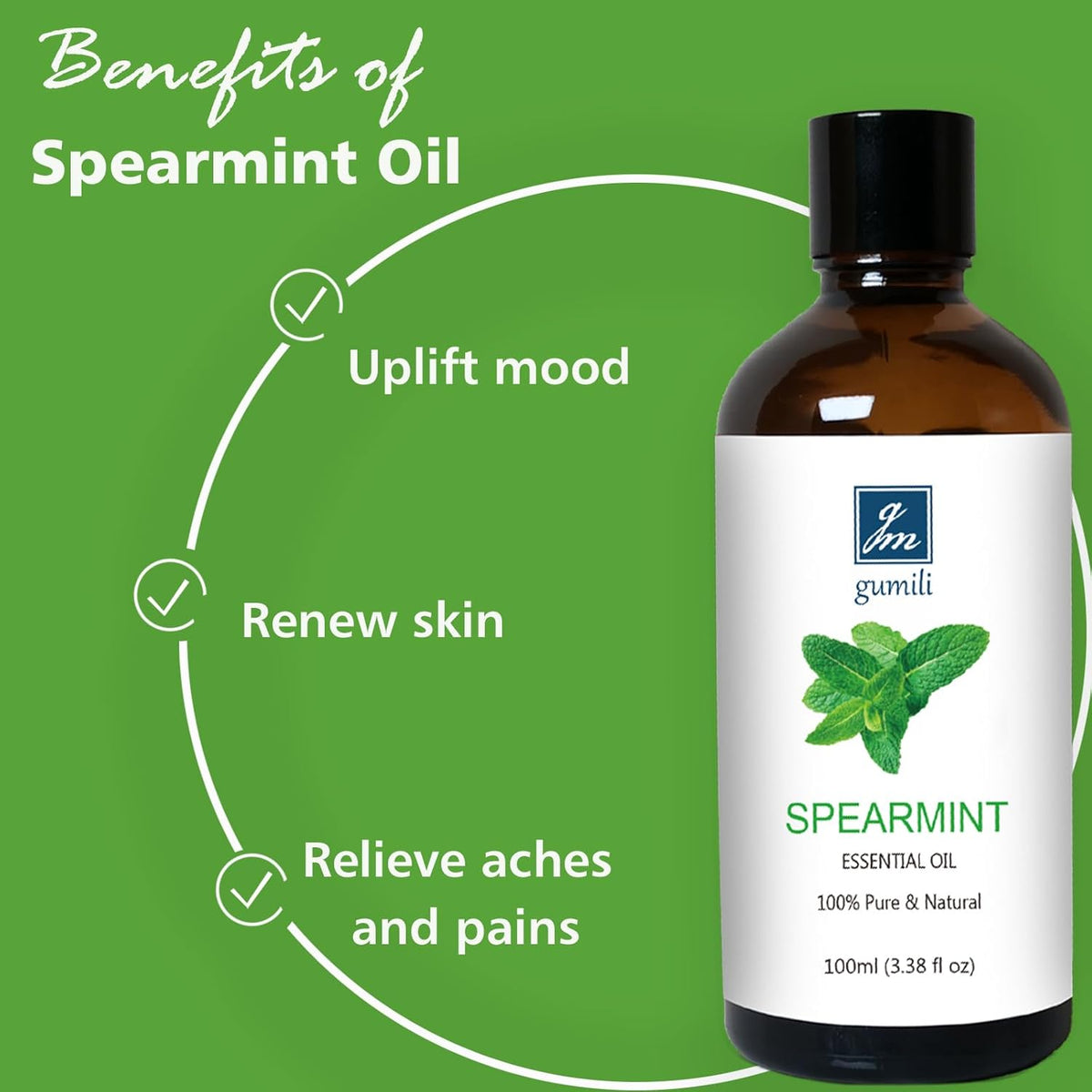 Spearmint Essential Oil, 100% Pure Undiluted Spearmint Oil for Skin, Hair, Aromatherapy
