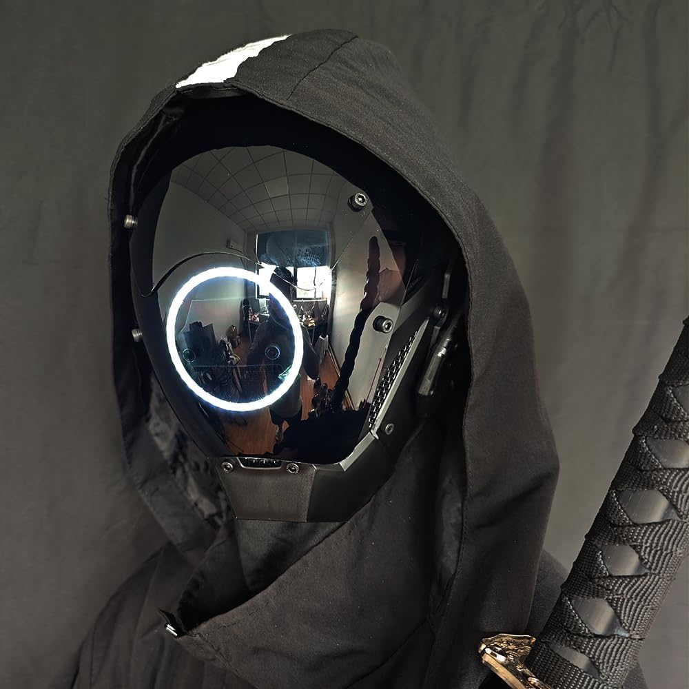 KYEDAY Punk Mask Cosplay for Men, LED Round Light Mask for Women Cosplay Halloween Fit Party Music