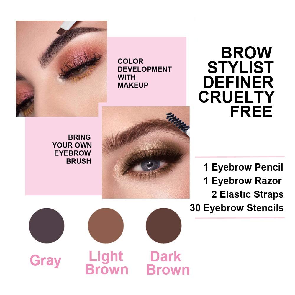 Eyebrow Stencils & Eyebrow Pencil, 30 Eyebrow Shaper Kit, Reusable Eyebrow Template With Strap &