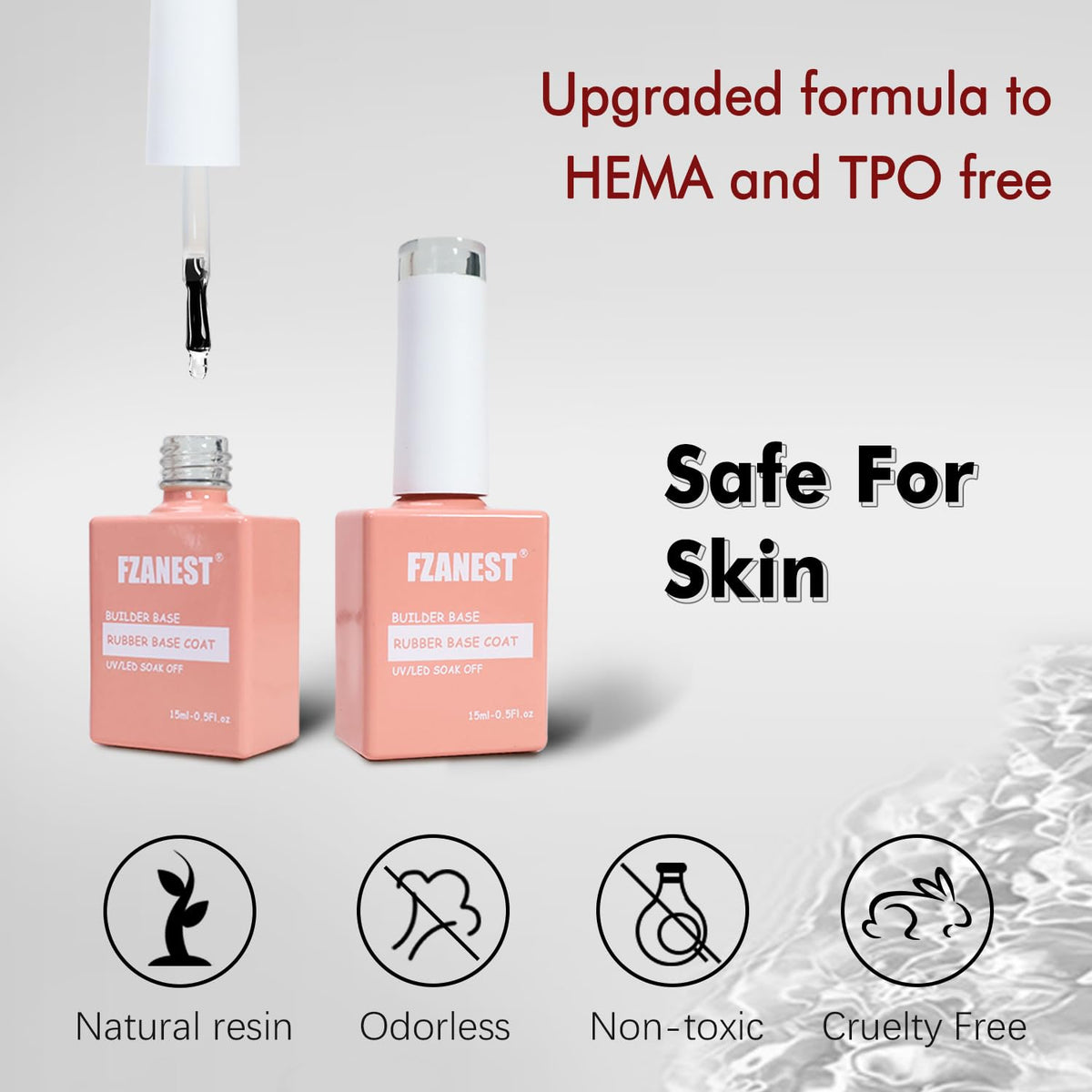 FZANEST Hema Free Rubber Base Builder Gel For Nails, Rubber Base Coat for Nail Strengthen Apex