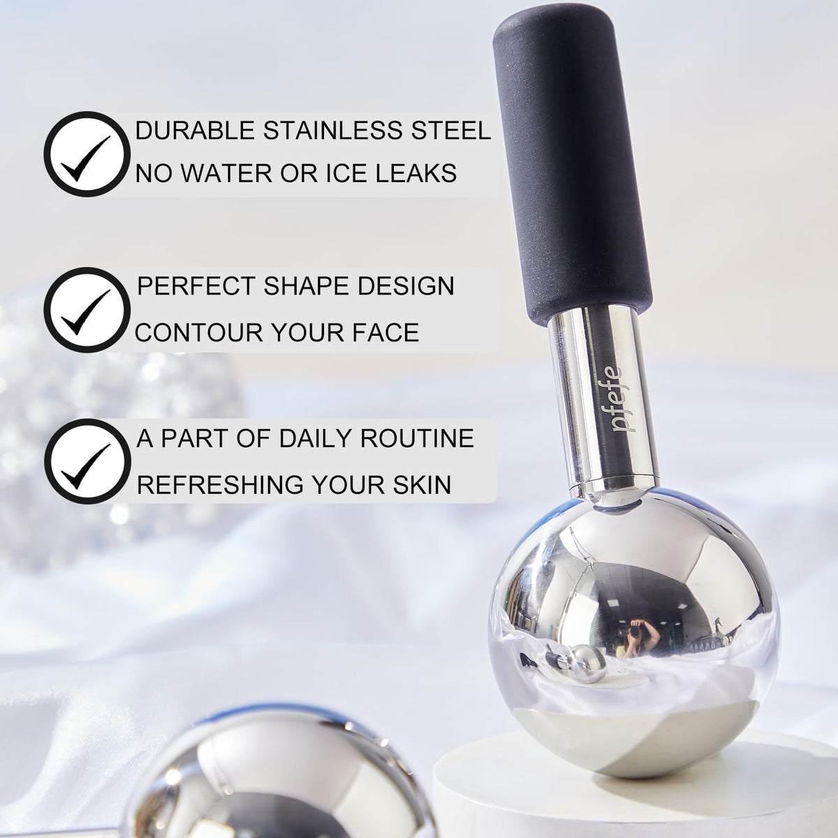 360 Rotating Ice Globes for Face & Eyes, Unbreakable Stainless Steel Cryo Sticks for Beauty