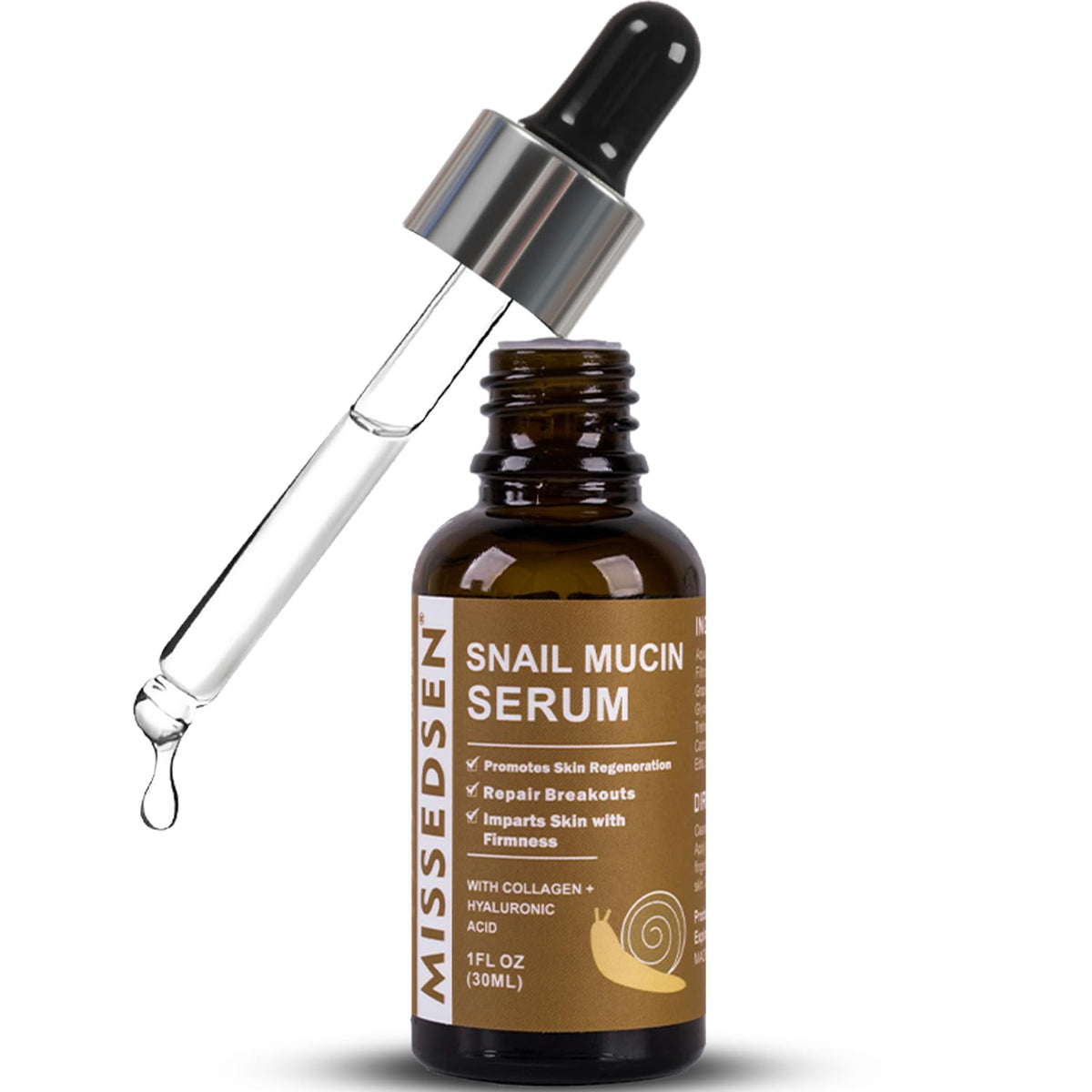 Snail Mucin Serum for Face with Collagen & Hyaluronic Acid,Smoothes Wrinkles,Improves