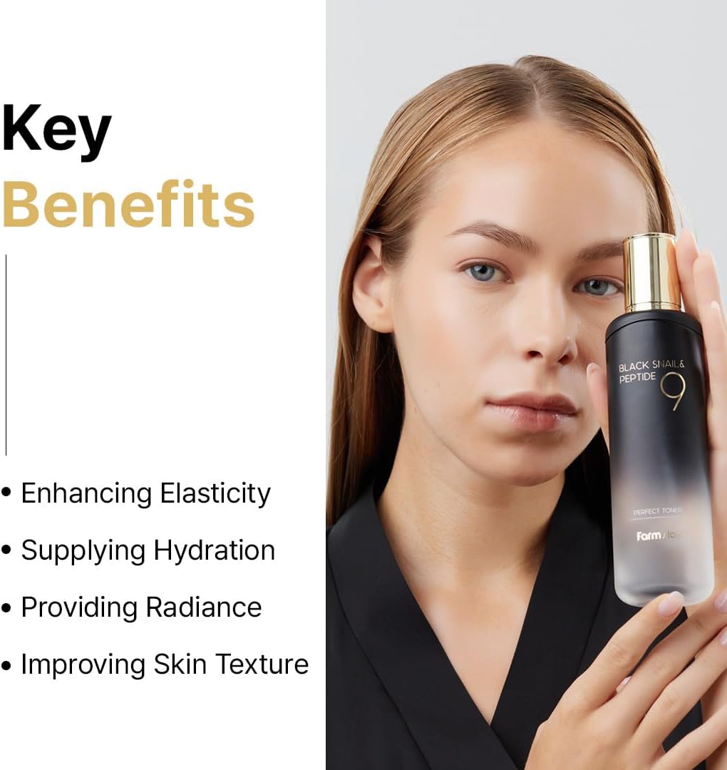 Farmstay Black Snail & Peptide 9 Perfect Toner, Snail Mucin Toner for Elastic & Glow Skin
