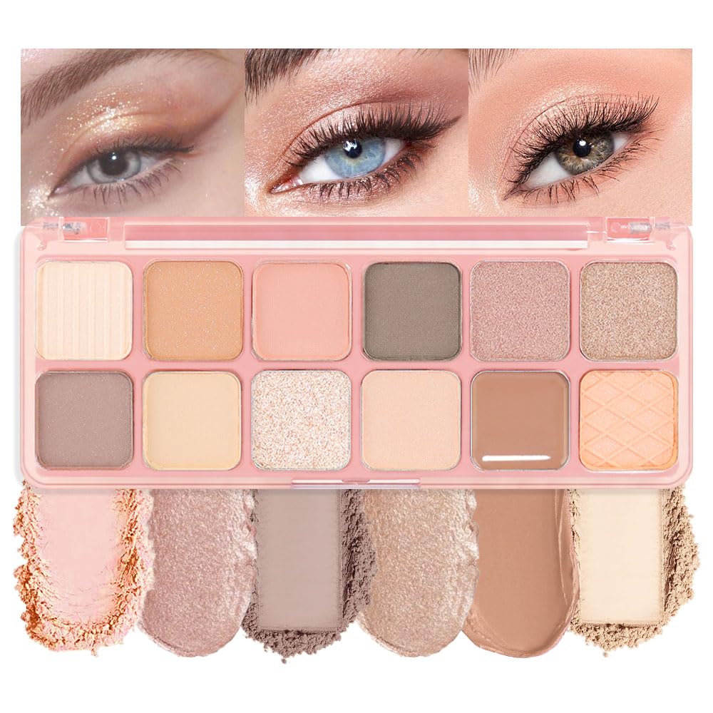AMY'S DIARY 12Color Light Pink Purple Eyeshadow Palette, Long-Lasting, and Highly Pigmented.