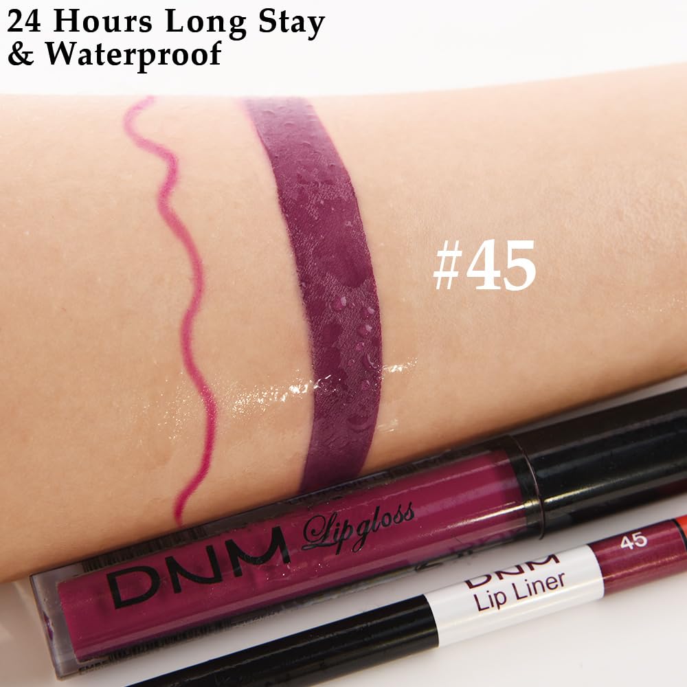 evpct 2Pcs Light Plum Purple Matte Liquid Lipstick Lip Gloss Stain and Retractable Lip Liner Makeup