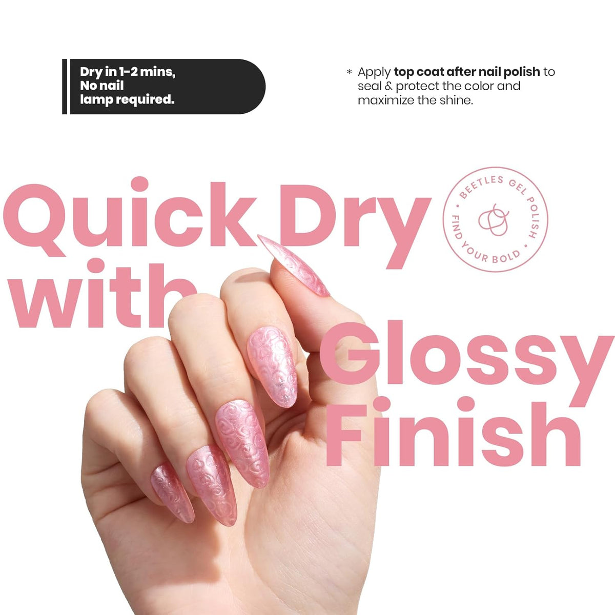 Beetles Pink Nail Polish - 15ML Quick Dry Nail Polish Romantic Reverie Pink Rose Pearl Nail Lacquer