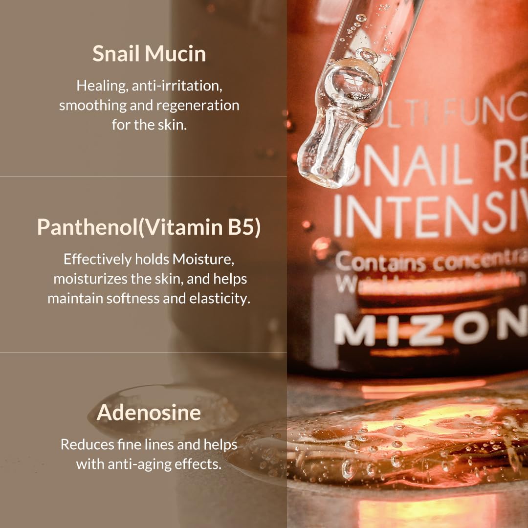 MIZON Snail Repair Intensive Ampoule with Snail Mucin, Hyaluronic Acid & Vitamin E – Hydrating &