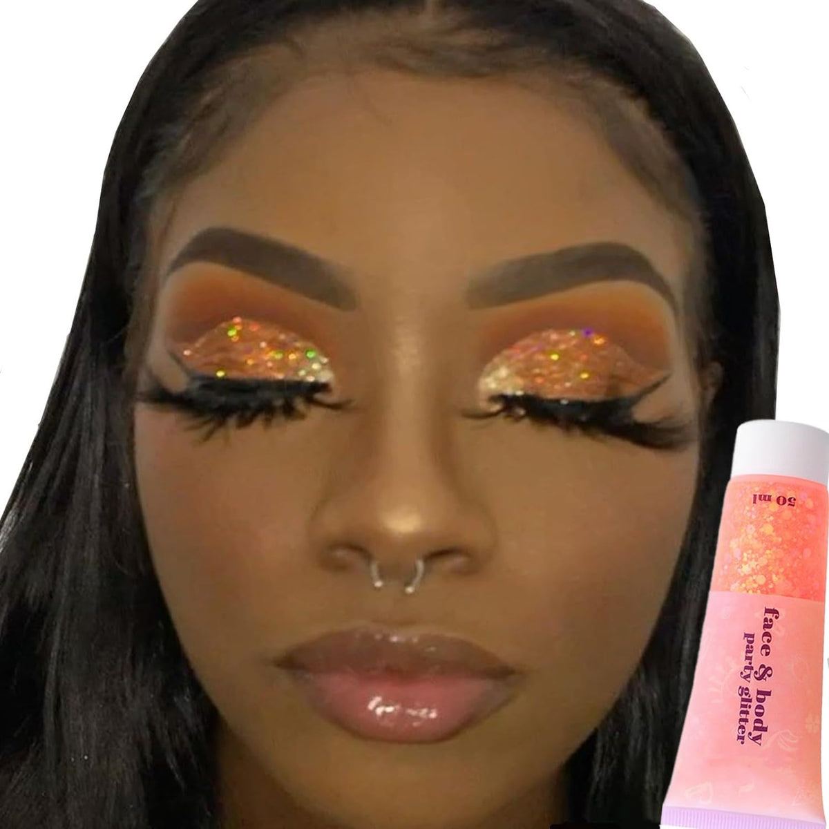 Go Ho Orange Face Body Glitter,Sparkle Orange Face Paint Glitter Makeup,Holographic Chunky Sequins