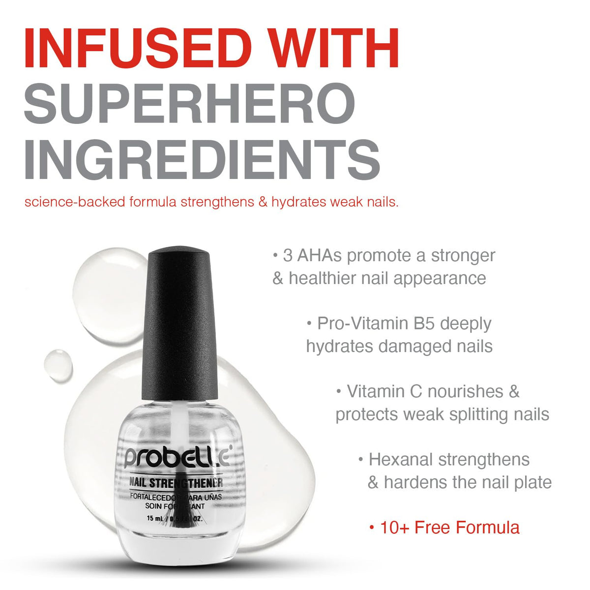 Probelle Nail Strengthener and growth, Natural Nail Strengthening Clear Nail Polish Repair