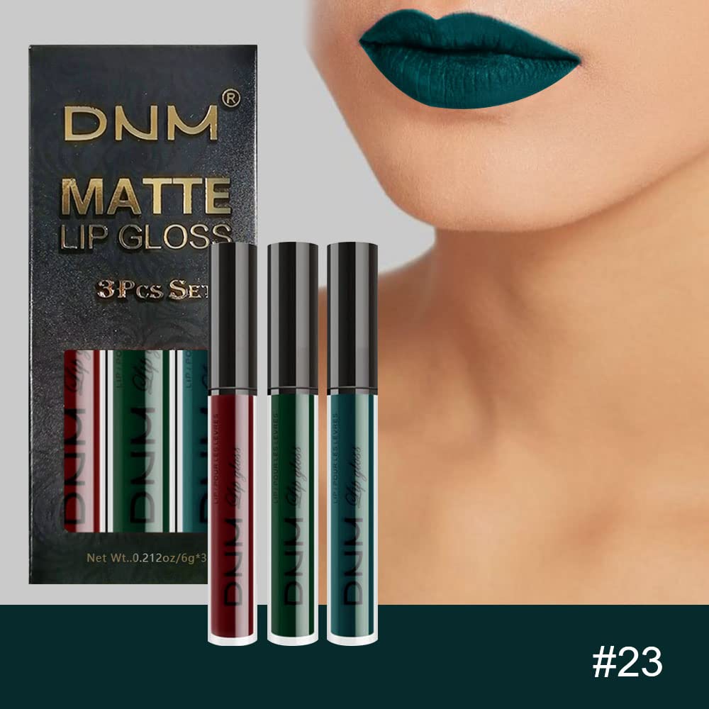 evpct 3Pcs Dark Color Colored Red Emerald Green Matte Liquid Lipstick Make up Set 24 Hour Long