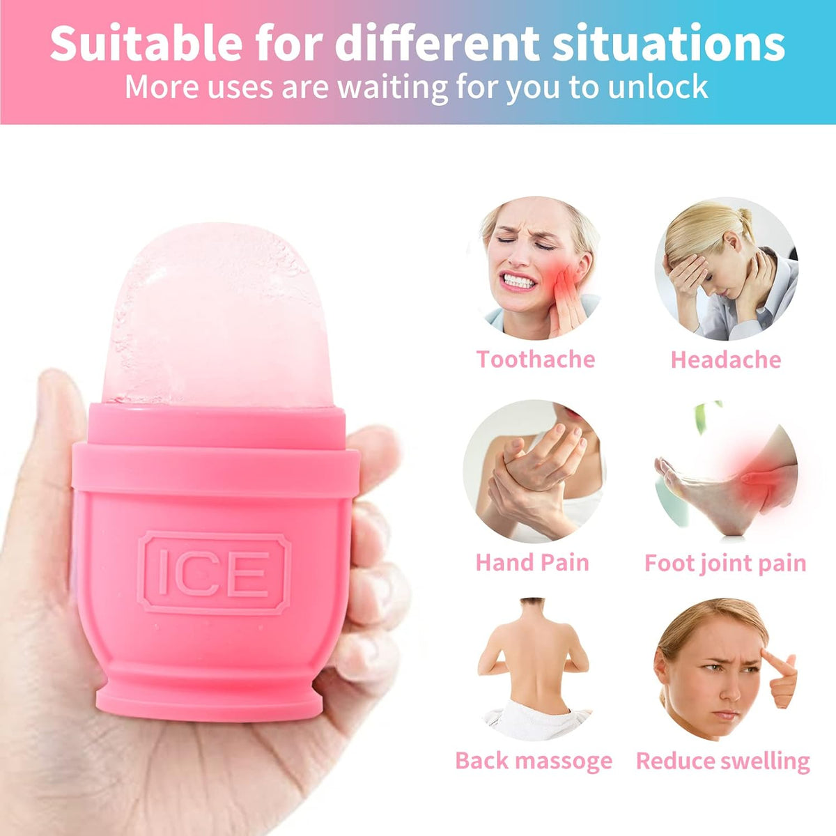 2 Packs Face and Body Ice Roller, Silicone Ice Cube for Puffiness, Pain Relief, Cold Therapy Ice