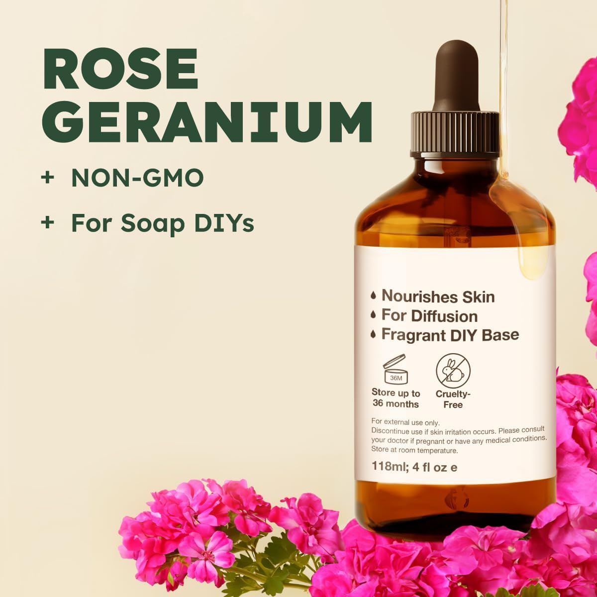 Kukka Rose Geranium Essential Oil for Skin - 4 Fl Oz - Geranium Oil for Diffuser & Aromatherapy