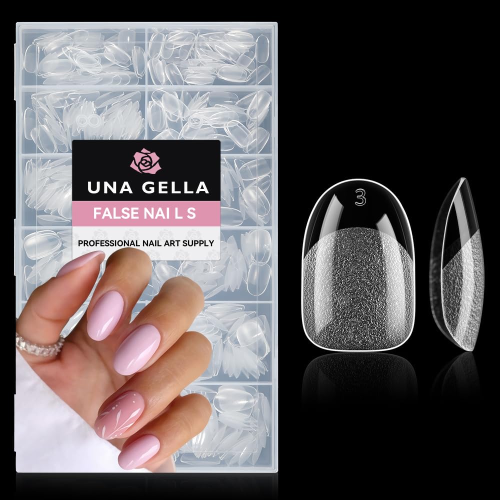 UNA GELLA Oval Round Nail Tips Half Matte 504pcs Short Oval Round Gel Nail Tips Easily Nail