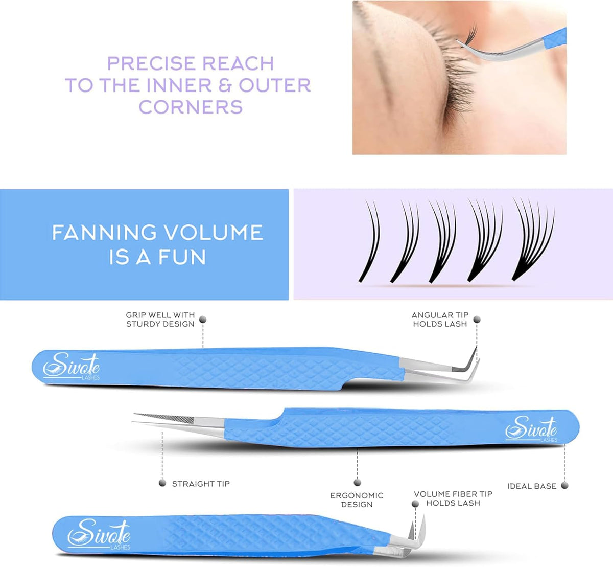 SIVOTE Lash Tweezers for Eyelash Extensions, Pack of 5 Blue – Lash Extension Tweezers Set with