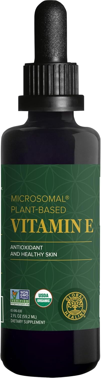 Global Healing Organic Vitamin E Liquid Drops 40 mg - Natural D-Alpha Tocopherol 15% α-tocopherol