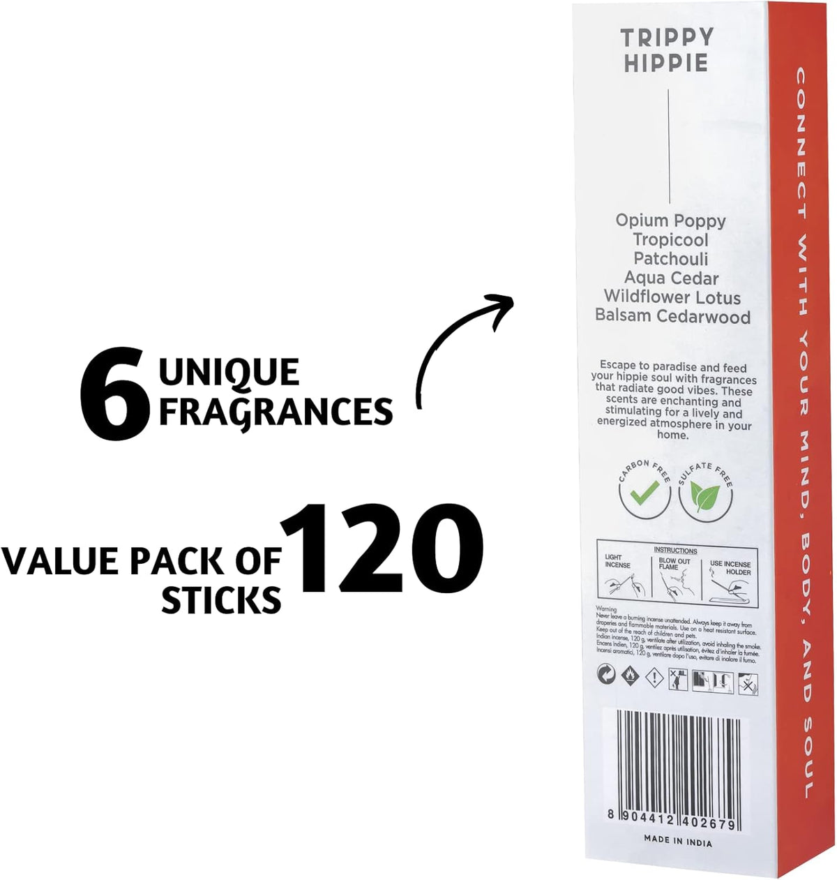 Folkulture Incense Sticks for Home | Set of 6 Variety Pack (120 Non Toxic Insence) | 45 Mins Burn
