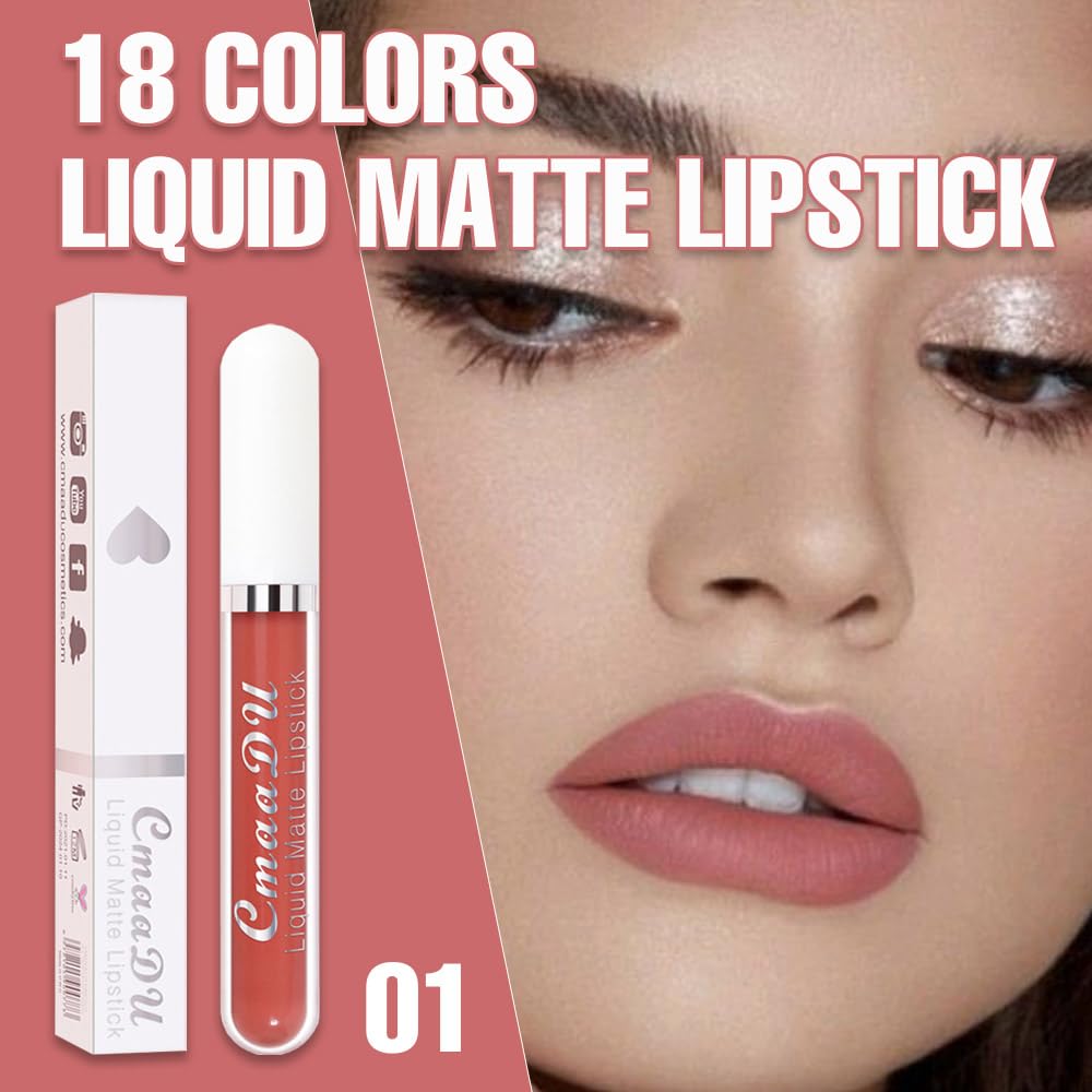 evpct 1Pcs Nude Pink Liquid Matte Lipstick Lipgloss Set for Women, labiales mate 24 horas