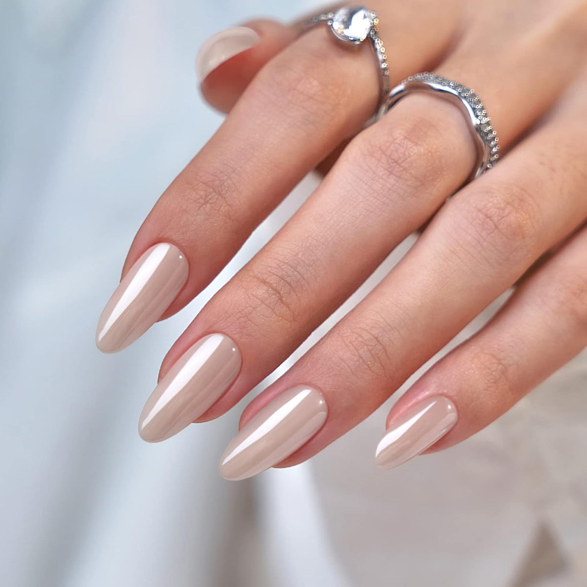 BTArtbox Press On Nails Almond - Medium Soft Gel Chrome Nails, Glue On Nails with Nail Glue