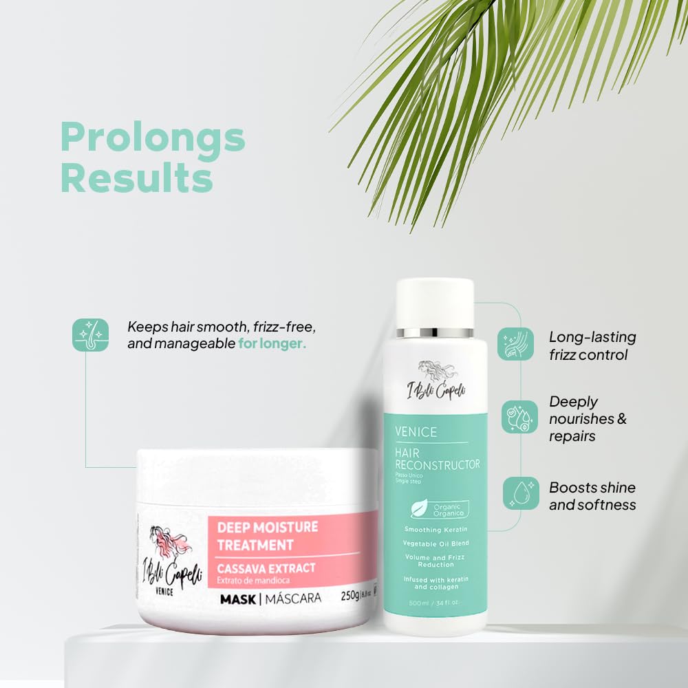 Venice Smoothing Keratin Kit - Brazilian Hair Straightening Treatment for Silky Soft Hair (250g)