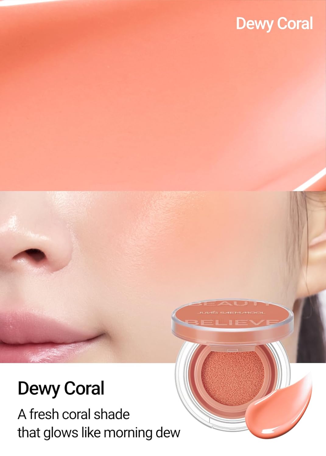 JUNGSAEMMOOL Artist Cushion Blush (Dewy Coral) | Easy to Blend, Lightweight, Hydrating Korean