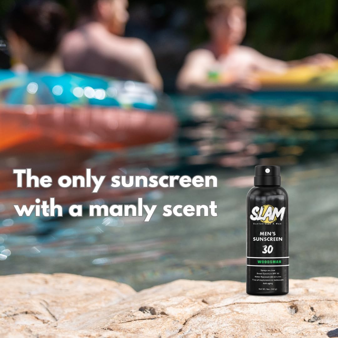 SLAM WoodsMan Men's Scented Sunscreen Spray SPF 30 – Broad Spectrum Sun Screen Spray for Face &