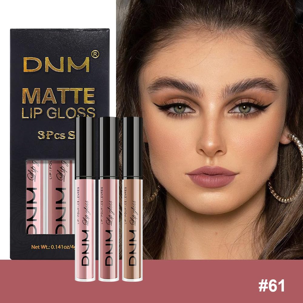 evpct 3Pcs Light Neutral Nude Matte Liquid Lipstick Lip Stain Sets for Women, Matte Lipstick Long