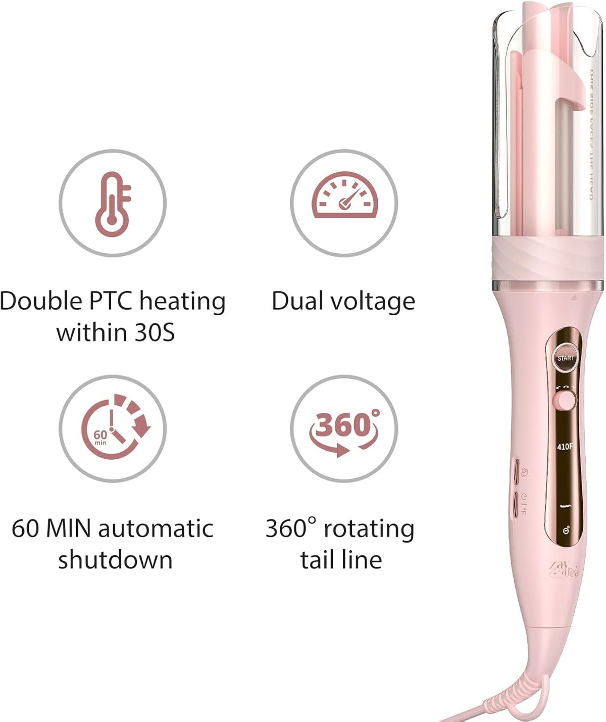 Zavarea Automatic Curling Iron, 1 Inch Hair Curler with 5 Temperatures, 3-Ways Rotation & 3-Styling