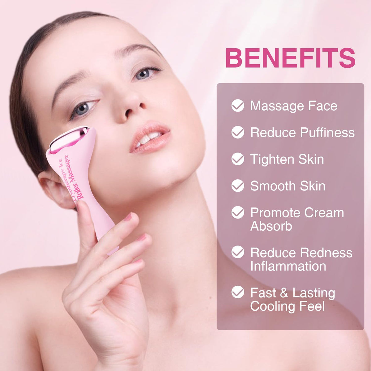 Facial Ice Roller for Skin Care - Aluminum Face Roller to De-Puff, Soothe & Tighten Pores - Cold