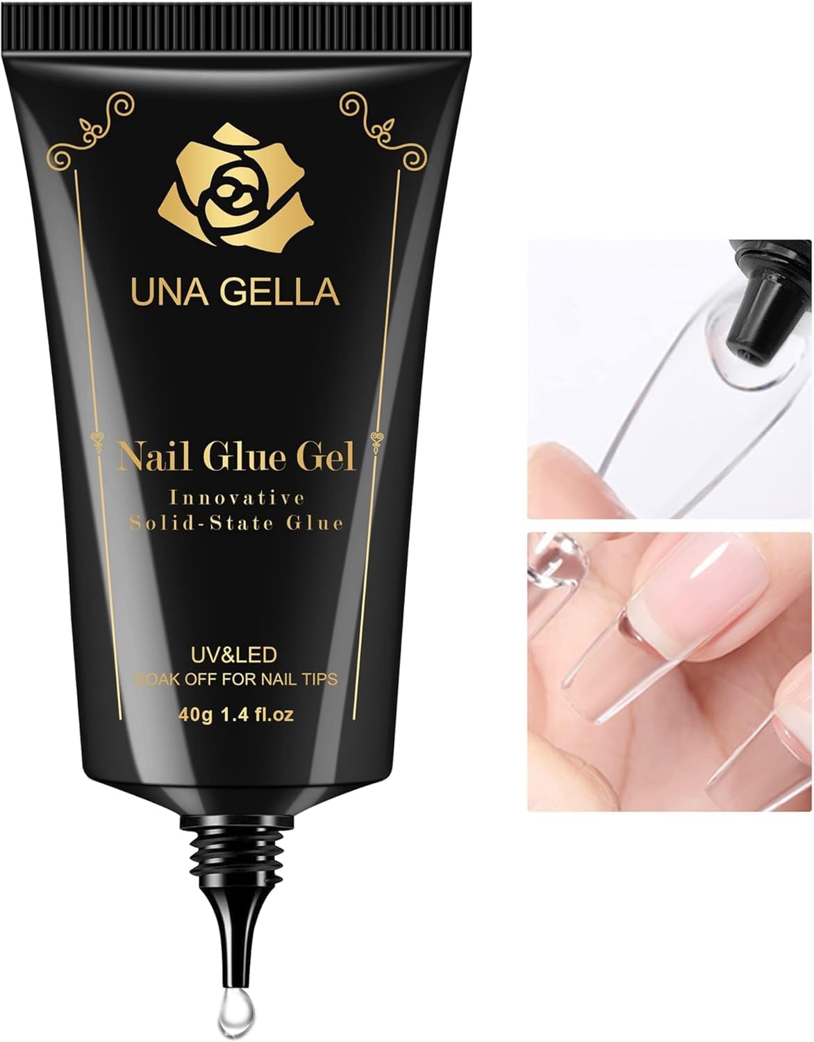 UNA GELLA Gel Nail Glue, Solid Nails Gl ue Gel 40ml Lamp Curing Needed Soak Off G LUE Strong Nail G