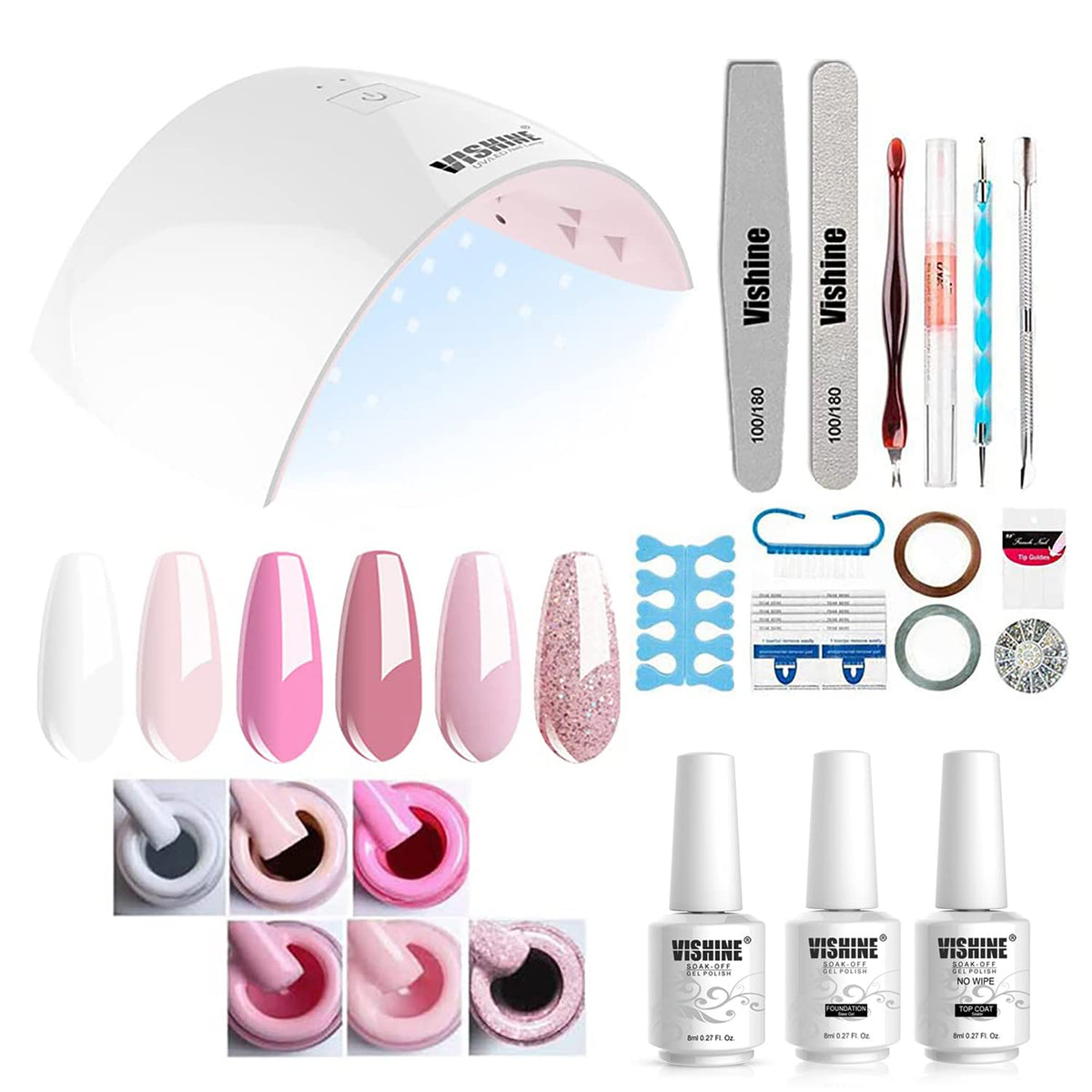 Gel Nail Polish Starter Kit - 6 Colors Gel Polish Set Base Top Coat, 36W LED Nail Dryer Lamp with