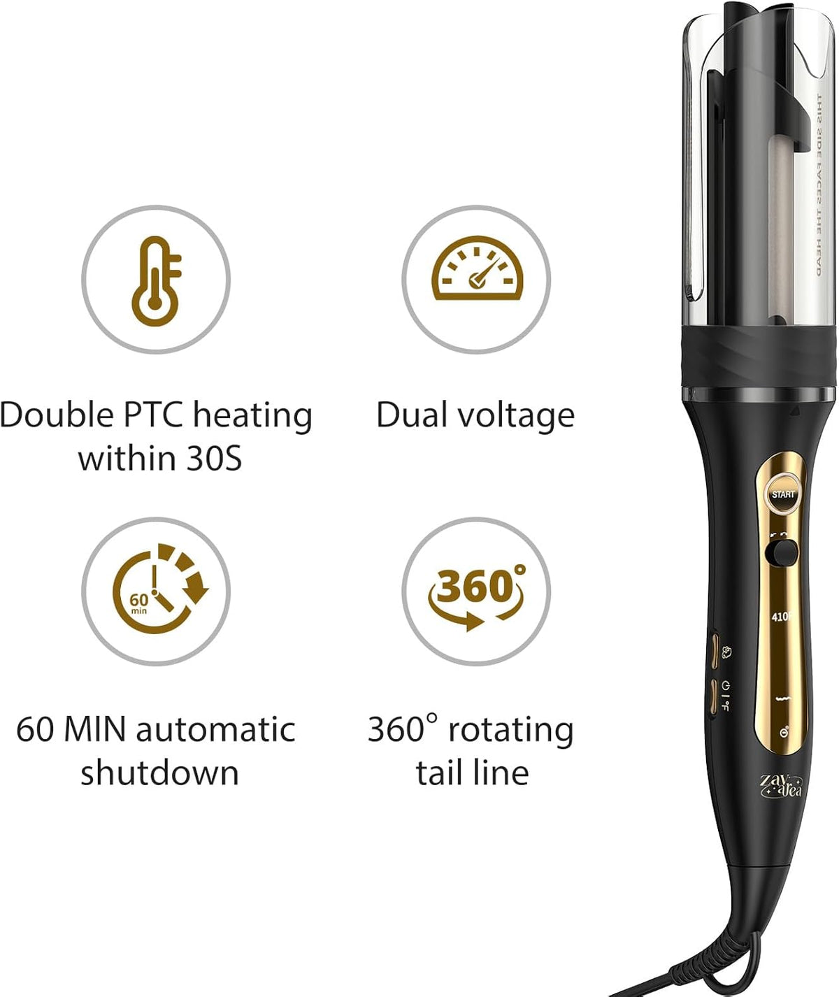 Zavarea Automatic Curling Iron, 1 Inch Hair Curler with 5 Temperatures, 3-Ways Rotation & 3-Styling