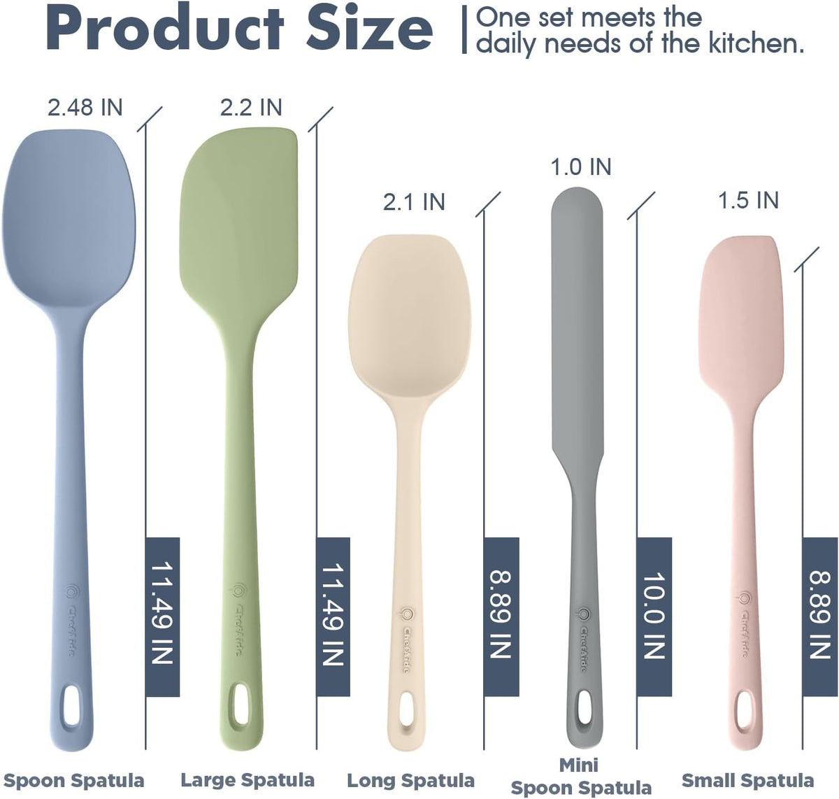 5 Pieces Silicone Spatula Set, Food Grade Rubber Spatula, Upgrade Strong Handle with Ergonomic