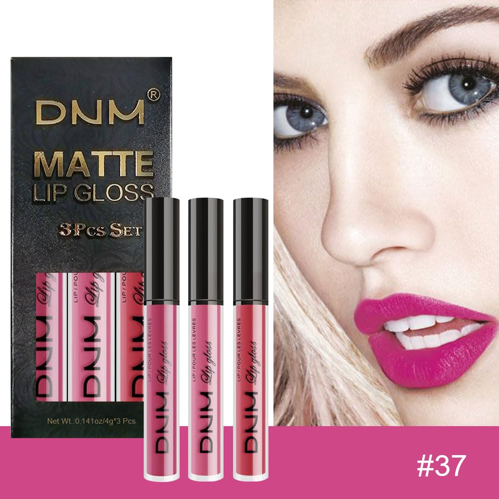 evpct 3Pcs Rose red plum Warm pink Deep cranberry Matte Liquid Lipstick Set for Women 24-hour Matte