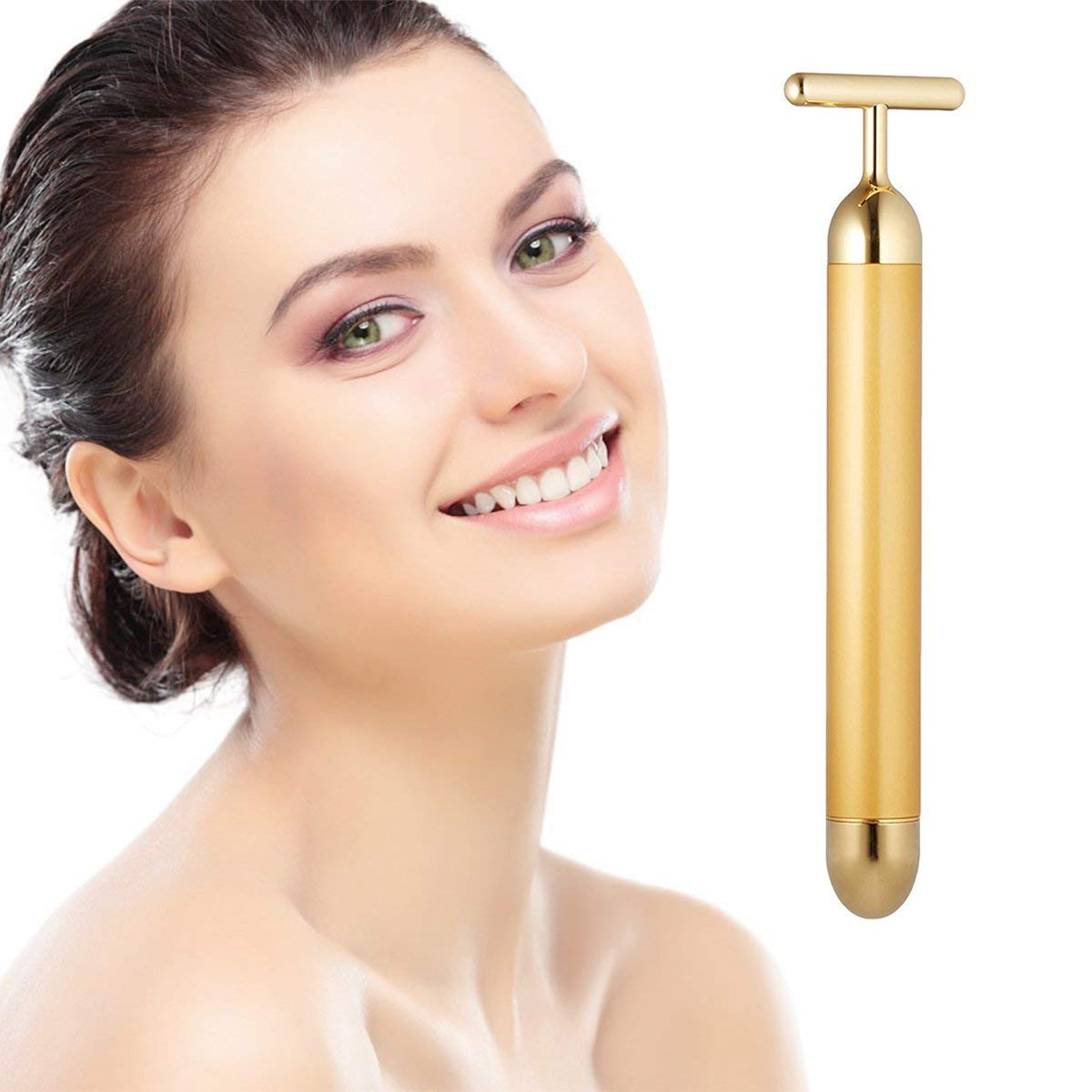 Beauty Bar 24k Golden Pulse Facial Massager, T-Shape Electric Sign Face Massage Tools for Sensitive