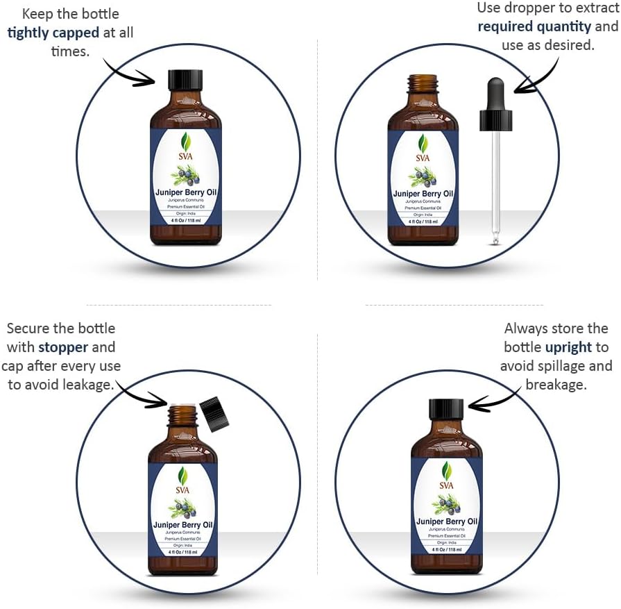 SVA Juniper Berry Essential Oil – 4 Fl Oz – 100% Natural Juniper Oil - for Diffuser, Hair Care