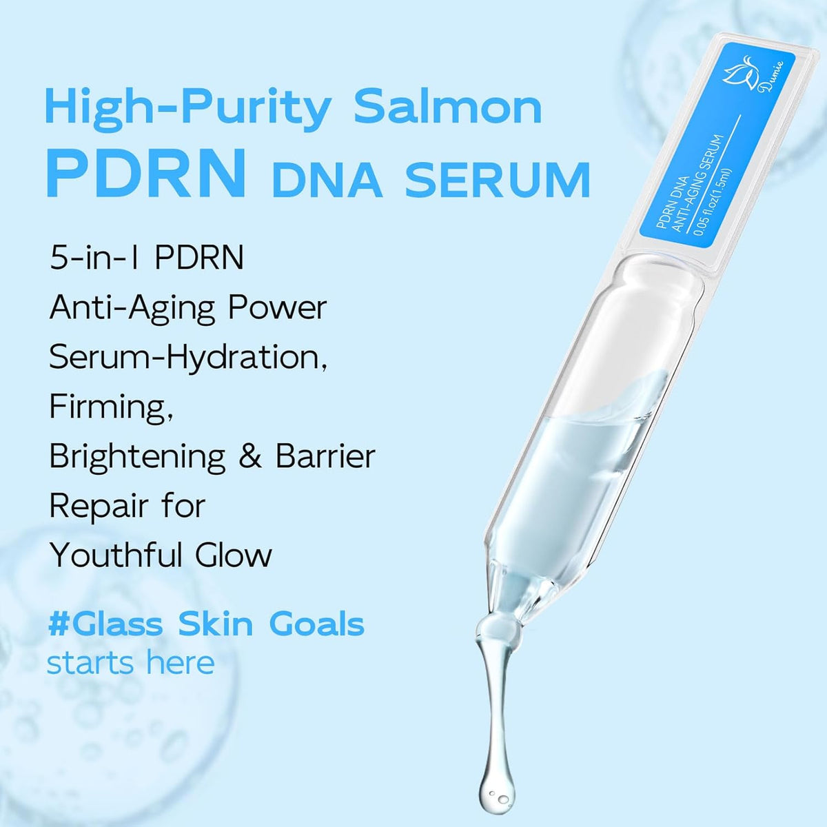 Salmon DNA PDRN Anti-Aging Serum, 5000ppm Salmon Egg DNA Ampoule, 2000ppm Collagen, Glutathione